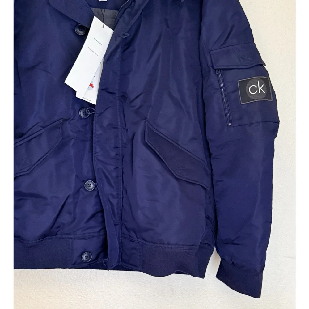 $228 Calvin Klein Oversized Hooded Water Resistant Puffer Bomber Jacket Navy 2XL